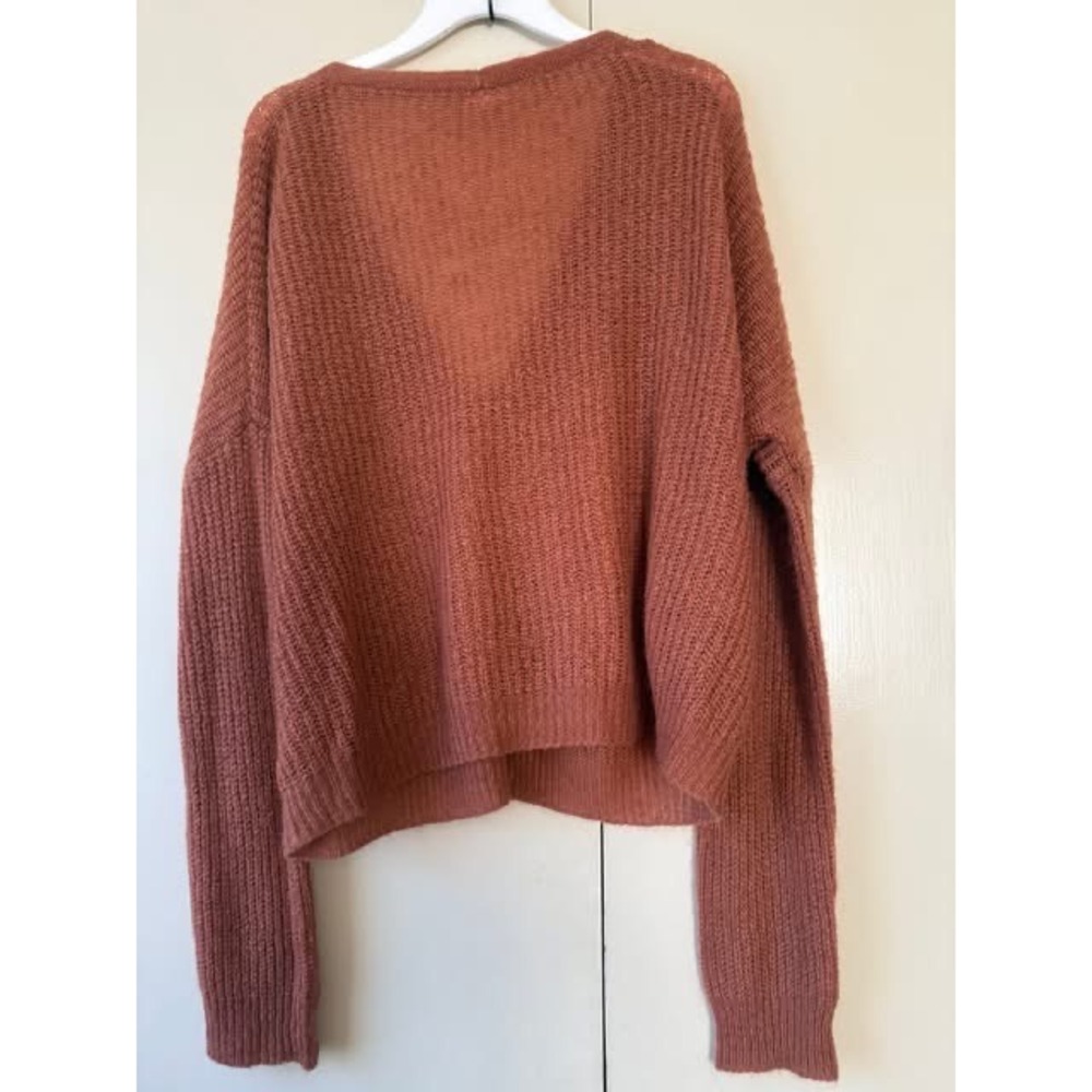 Full Tilt Essentials Womens XL Rust Orange Open Knit V-Neck Button Cardigan - Picture 2 of 3